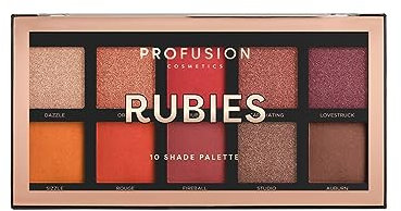 Profusion Cosmetics Rubies Lidschatten-Palette mit 10 Farbtönen (mischbare Korallen und Rottöne bis hin zu karminroten Farben)