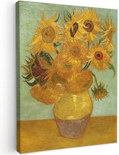 MuchoWow Leinwand Bilder, Einzigartige Wanddeko mit Rahmen, Sonnenblumen - Vincent van Gogh, Wandbilder Wohnzimmer, Deko Schlafzimmer 60x80 cm