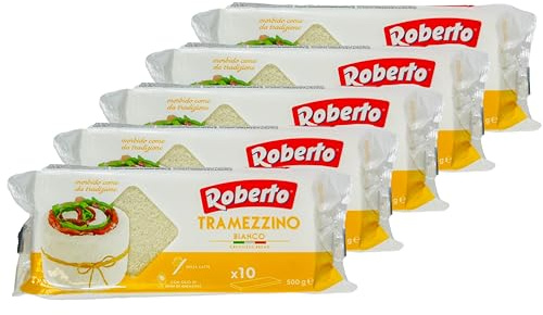 Roberto - 5er Pack Original italienisches Tramezzino Tramezzini Weißbrot - Weissbrot Tramezzone Tramezzinibrot (Toast ohne Rand, Rinde) in 500 g Packung
