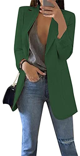 EFOFEI Damen Elegant Langarm Blazer Mode Anzug Trenchcoat Mit Doppelter Seitentasche Arbeitsanzug Mit Offenem Revers Dunkelgrün XXL