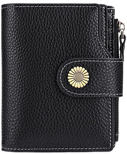 SENDEFN Portefeuille Femme Cuir Véritable en Format Court Portefeuille Femmes RFID Blocage, 16 emplacements pour Cartes y Compris 2 fenêtre d'identification et 1 Poche à Fermeture éclair
