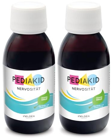 PEDIAKID - Sirop Nervosité -Complément Alimentaire Naturel - Formule Exclusive au Sirop d'Agave - Favorise l'Apaisement - Réduit l'Agitation - Arôme Naturel Cassis - Lot de 2 Flacons de 125 ml
