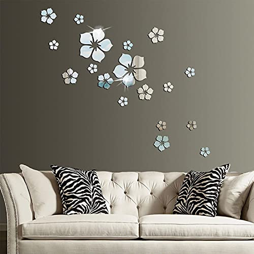 LEZED 18 Stück Spiegel Wandaufkleber,DIY Kunst Wandtattoos,Acryl Selbstklebend Spiegel Fliese Abziehbild,Verwendet für Die Hintergrunddekoration Von Schlafzimmer,Badezimmer,Zimmer,Wohnzimmer(Silber)