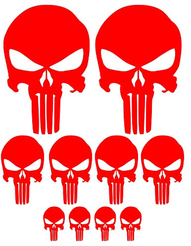 10 Stück Totenkopf-Aufkleber für Autos oder Motorräder - Totenkopf - 3 Größen. Auto-Motorrad-Fahrrad-Roller (Rot)