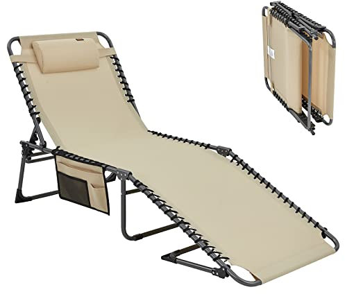 KingCamp XXL Tumbona Plegable con 5 Posiciones Tumbona Textileno Soporta Diseño Ergonómico Tumbona Jardin Exterior Incluye Almohada para Playa Piscina Jardín Interior Exterior