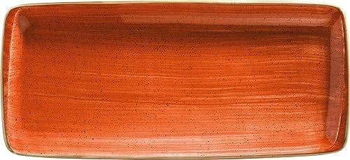 Lot de 2 assiettes de service rectangulaires en porcelaine - Orange crème Bonna Aura Terracotta Moove - 34 x 16 cm - Protection des bords