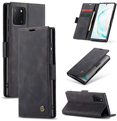 CaseMe Hülle für Samsung Galaxy M60S/Note 10 lite/A81 Vintage Dünne Handyhülle mit Kartenfach Geld Slot Ständer PU Ledertasche Flip Schutzhülle für Samsung Galaxy M60S/Note 10 lite/A81- Schwarz