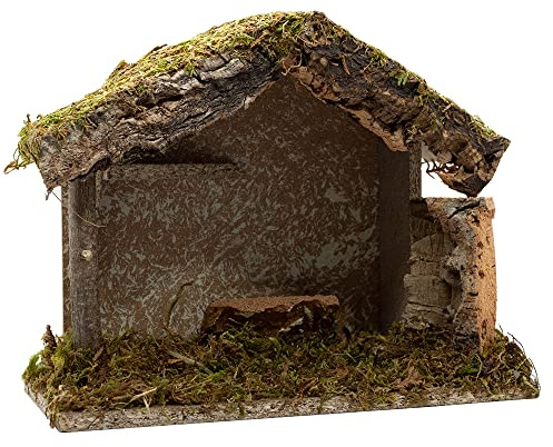 VILLAGE GIFT IMPORTERS Nativity Creche Stable | 8.5 Tall 10 Wide | Realistic Moss Roof and Floor | Beautiful Texture Work | Religious Christmas and Holiday Home Décor | Made in Italy