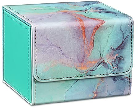 CASEBOT Sammelkarten-Aufbewahrungsboxen, 180+ große Größe Magnetic Deck Case Karten Tragen Tasche mit Teilern, Spielkarten Box für TCG/MTG/CCG Karten, Smaragd Marmor