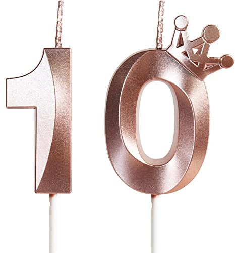 Yiran Geburtstagskerze 10 Zahlenkerze 10 mit Krone, 5cm Roségold Geburtstagskerzen, Kerzen Geburtstag, Tortendeko Geburtstag, Tortendekoration für Mädchen, Erwachsene, 10. Geburtstagsfeier, Jubiläum
