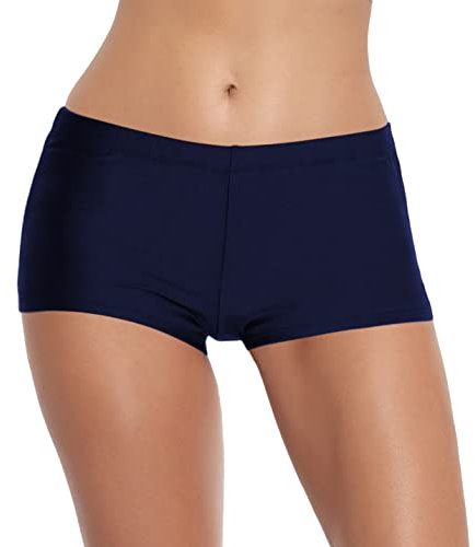 FLYILY Short de Bain Femmes Slip Bikini Maillots de Bain Tankini Shorts Vintage Short de Bikini Gainante Ventre Maillots de Bain Plage(Navy,L)