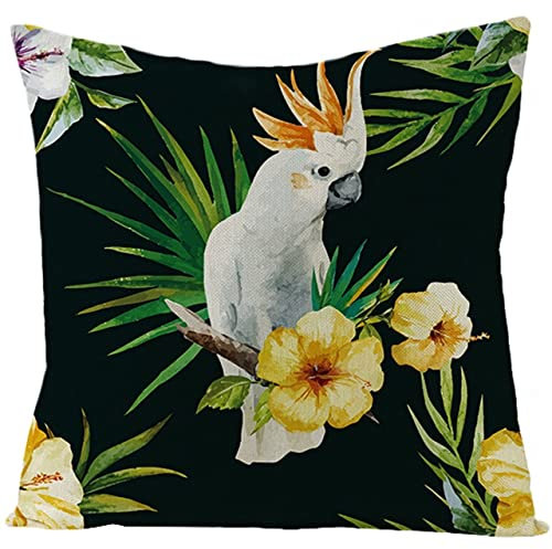 UNZYE Leinenmaterial Wasserdicht und atmungsaktiv kissenbezüge weiß Kissenbezug loungemöbel Blätter, Vogel Ananas-Muster Zierkissenbezüge Ethno wasserdicht Outdoor Schwarz Grün Gelb 45x45 cm