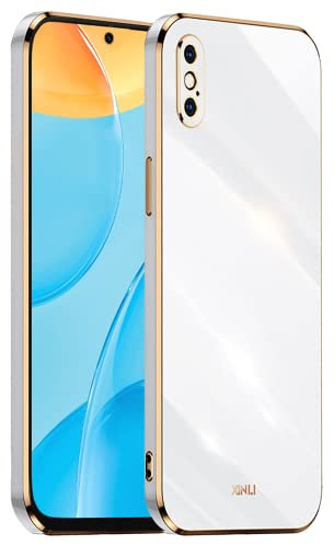 EASSGU Galvanisierter Rahmen Handyhülle für iPhone X/iPhone XS (5.8 Inches), Weiche TPU Silikon Schutzhülle - Weiß