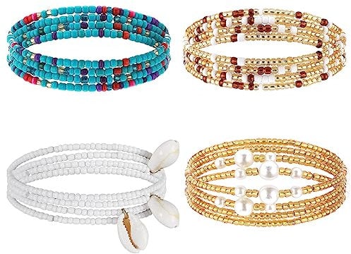 Teaaha 4 Stück Taille Perlen Bauch Perle, Bunte Bauchperlen Taillenkette Afrikanische, Taillenperlen Farbe Sommer Perlen, Bauchkette Perlen, Elastische Schnur, Sommer Schmuck Für Damen