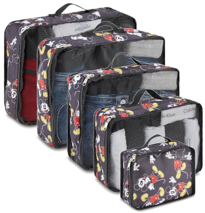 Disney Packing Cubes for Travel – 5 Piece Compression Set, Mickey Minnie Stitch Pooh Luggage Organizer Bags, Black, Variety Pack, travel