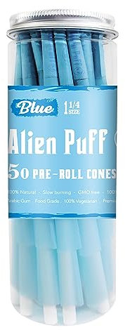 Alien Puff 50 Stück 1 1/4 Size Konisch Vorgedrehte Hülsen, 84mm Konisch Papiers Joint Hülse pre cones papers, rolling papers, (Blau)