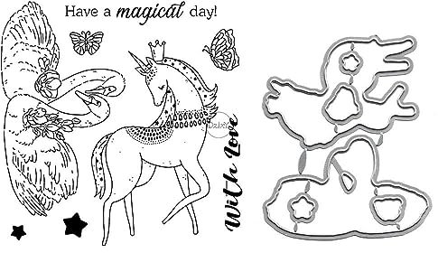 DzIxY Transparente Stempel und Metall-Stanzformen mit Schwänen, Einhorn-Design, für Kartenherstellung, Scrapbooking, Papier-Set, Zubehör, Dichtungen, Aufbewahrungstaschen