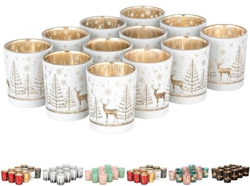 12er Set Teelichthalter Weihnachten Glas Windlicht Weihnachten Teelichtgläser Teelichtglas Kerzengläser Weihnachtsdeko Teelicht Weihnachts Windlichter Glas Deko