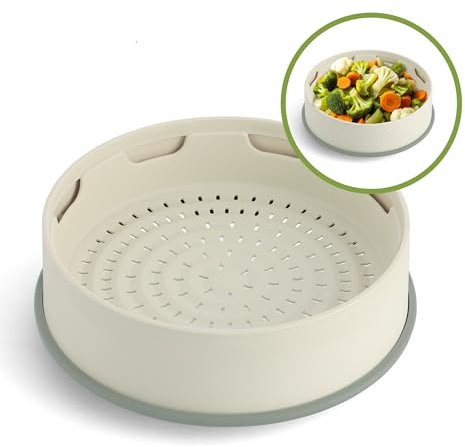 GreenPan Steamy 2-en-1 Panier à Vapeur et Passoir Antiadhésif en Silicone Ø 24cm, Sans PFAS, Empilable, Cuisine Saine, Légumes, Riz, Viande, Poisson, Raviolis, Lave-Vaiselle, Crème