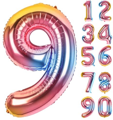 Zahlen Luftballons Geburtstag 9 Bunt, Folienballon Riesen 82cm Helium Ballons Zahl Regenbogen Farbverlauf Luftballon Geburtstagsdeko Für Mädchen Junge Kindergeburtstag Babyparty Jubiläum Party Deko