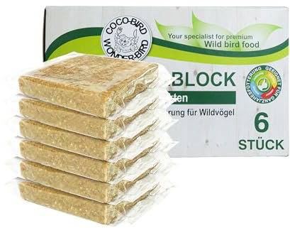 Energieblock Vogelfutter Wildvögel Ganzjährig – mit proteinreichen Insekten– Fettfutter für Wildvögel und Eichhörnchen, Fettblock mit Mehlwürmern – Wildvogelfutter, 6 x 300g