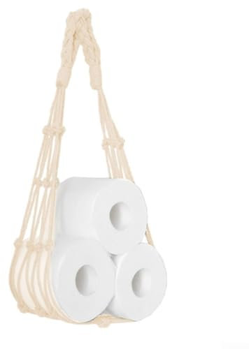 Porte-papier toilette en corde de coton à suspendre - Sac de rangement mural - Beige