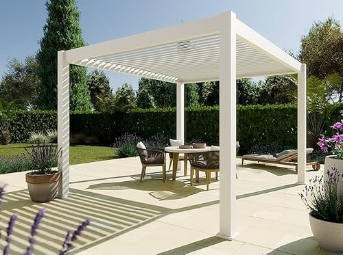 Direct ABRIS Pergola Bioclimatique Aluminium Autoportee 12m² - 3x4m - Eclipse 12m² - Blanc - Lames Orientables de 0 à 120° - Eclipse