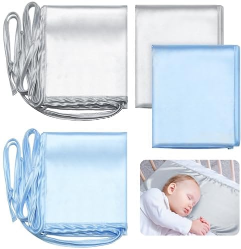 Hosuly 2 Pcs Satin Bassinet Sheet Baby Hair Soft Silk Feeling Sheet Baby Bassinet Sheets for Rectangle Cradle Bassinet Pad Mattress Boys and Girls Newborn and Infant (Gray, Light Blue)