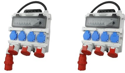 Distributore di corrente FI, distributore di corrente da costruzione, da parete, con cavo di sicurezza TR-S/FI, 4 x 230 V, 3 x 400 V, 1 x 32 A/2 x 16 A, dottorvolt 7266 (Confezione da 2)