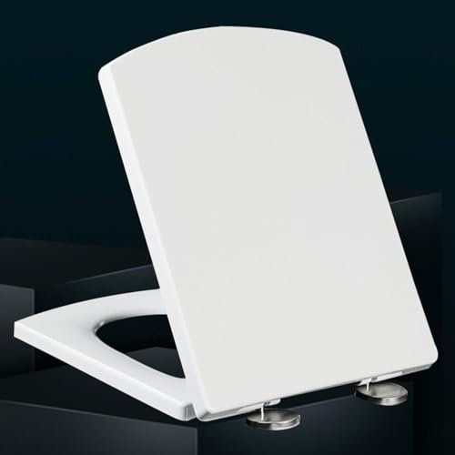 Premium Wc Sitz Eckig Absenkautomatik Toilettendeckel Abnehmbarer Familien Toilettensitz Klositz Wc Sitz Verstellbaren Edelstahlscharnieren Klositz,white-37 * 47cm