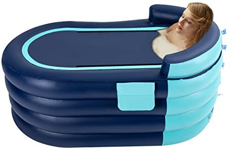 Konfiur Aufblasbare Badewanne, PVC mit Pumpe Aufblasbarer Pool Automatische Aufblasbar Faltbare Badewanne, Badewanne Aufblasbare Erwachsene für Camping Reisen Spa, 84 * 140 * 74cm Blau