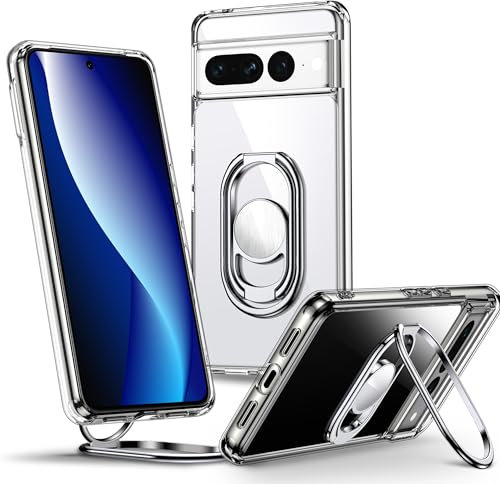 SHIELDS UP für Google Pixel 7 Pro Hülle, Handyhülle mit doppeltem Ring Halter Ständer 360°【Verstellbar und Faltbar】 Stoßfeste Schutzhülle für Google Pixel 7 Pro Case – Transparent…