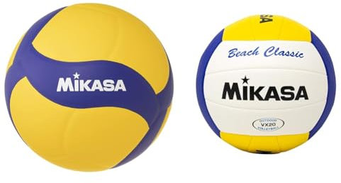 Mikasa Unisex – Erwachsene V330W/Blau/Gelb Unisex – Erwachsene V330W/Blau/Gelb & VX20 Beach Classic Volleyball, Weiß