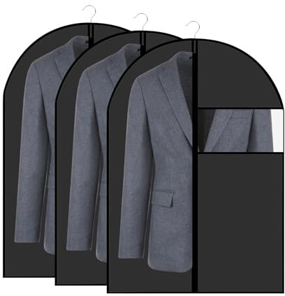 3 Stück Kleidersack, Kleidersacks für die Aufbewahrung 60x80 cm Atmungsaktiver Stoff Kleidersacks Anzug mit Klarem Fenster Schwarzer Reißverschluss Kleidersack, für Kleider Mäntel Hemden Abendkleider