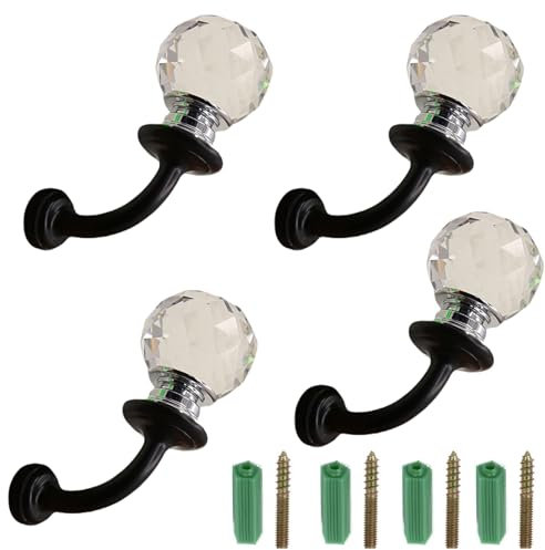 PIYYQNY Porte Manteau Mural Patère En Cristal Patère En Alliage De Zinc Transparent Patère Murale Boule Rétro Crochet Pour Cuisine Salle De Bain Chambre À Coucher(Noir 73mm)