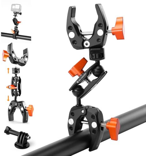 K&F Concept MS25 Magic Arm with Double Super Clamp, Double Clamp with Adapter, Action Camera Mounts with 360° Double Ball Head, Camera Clamp Mount for Tripod/Bike/Motorcycle/Selfie Stick