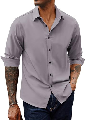 PJ PAUL JONES Hemd Herren Langarm Businesshemden Stretch Freizeithemden Bügelfrei Regular Fit Hemd (Grau Lila, M)