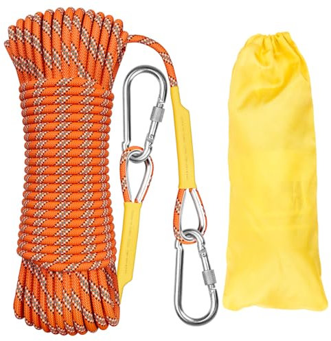 Aystkniet Outdoor-Seil 8mm mit 2 Stahlhaken Geflecht Nylon Seil für Wandern Baumfällung Outdoor Sport Camping Garten im Freien 10m 20m 30m 50m 70m (Orange, 8mm-30M)