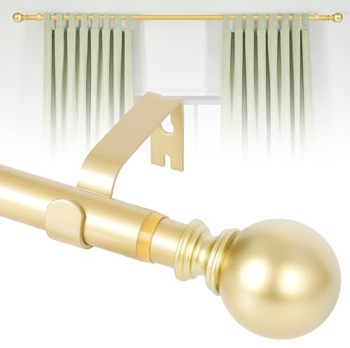 KINGSOW Gold Extendable Curtain Poles: Adjustable Window Curtain Poles Extending Single Curtain Rod 120-210cm for Eyelet Curtains