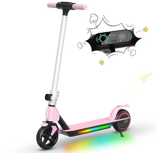 E-RIDES Monopattino Elettrico Bambini 130W - Monopattino Elettrico Pieghevole per Bambini 6-14 Anni, Veloce fino a 15 km/h, 3 Modalità di Velocità, Compleanni e Natale (Rosa)