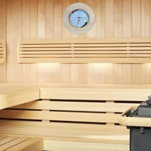 Termoigrometro in legno, termometro e igrometro per sauna 2 in 1, rotondo, in legno, per bagno turco, sauna
