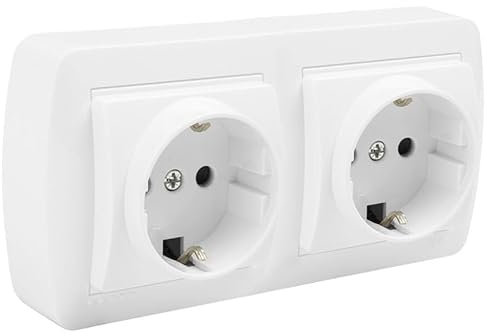 Base doble Schuko 2P+T blanca mural, ideal para instalaciones eléctricas en hogares y oficinas.