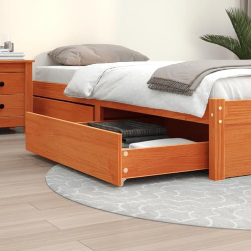 LAPOOH Bed Drawers 2 pcs Wax Brown Solid Wood Pine,Under-Bed Storage,Bed Drawers,Bed Side Drawers for Bedroom-847169