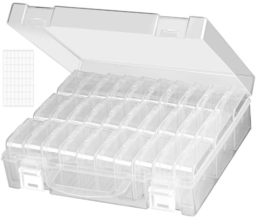 30 Slots Bead Storage Containers, Craft Bead Storage Box, Diamond Art Storage Box Clear Seed Bead Organiser Small Craft Organiser Box with Hinged Lid for Beads Seeds Glitter Rhinestones (1 Pack)
