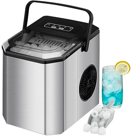 EiswüRfelmaschine 120W - Schnelle Eisproduktion (9 EiswüRfel In 6 Minuten), 26 Lbs/24h, Selbstreinigung, Inklusive Eisschaufel Und Korb - Perfekt für Party, BüRo, Bar Und Wohnmobil