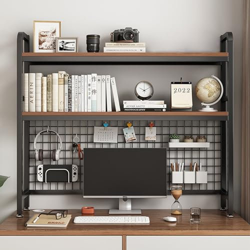 Computer Desktop Bookcase Organizer for Dorm Room - 2/3-Tier Over The Desk Shelf for Home Office, Multipurpose Desk Bookshelf