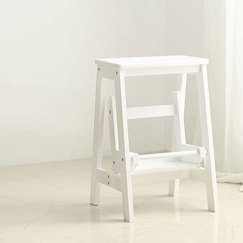 Taburete de escalera multifuncional plegable de dos escalones con escalones grandes, silla de escalera de madera para cocina, banco de zapatos a presión