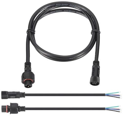 PATIKIL 3.28Ft 4 Pin Extension Cable Wire, 20AWG Waterproof IP67 Extension Cord with 7.87 Male Female Connector kit for Boat Car Truck Indoor/Outdoor Solar LED Strip Light, Black