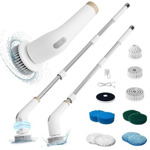 Nano Min 13 en 1 Cepillo eléctrico a Prueba de Polvo, con Mango extendido, Kit de Accesorios de baño, con 11 cepillos reemplazables, Adecuado para baño, bañera, Cocina (Marfil)