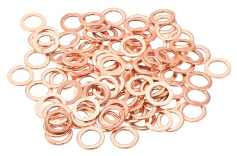 QUARKZMAN 102pcs Arandelas de Cobre, 12x8x1mm (OD*ID*Grosor) Arandela para Carter Aceite Puerta Bisagra Plana Redonda Metálica Accesorio Hidráulico Conexión Combustible Perno Reparación